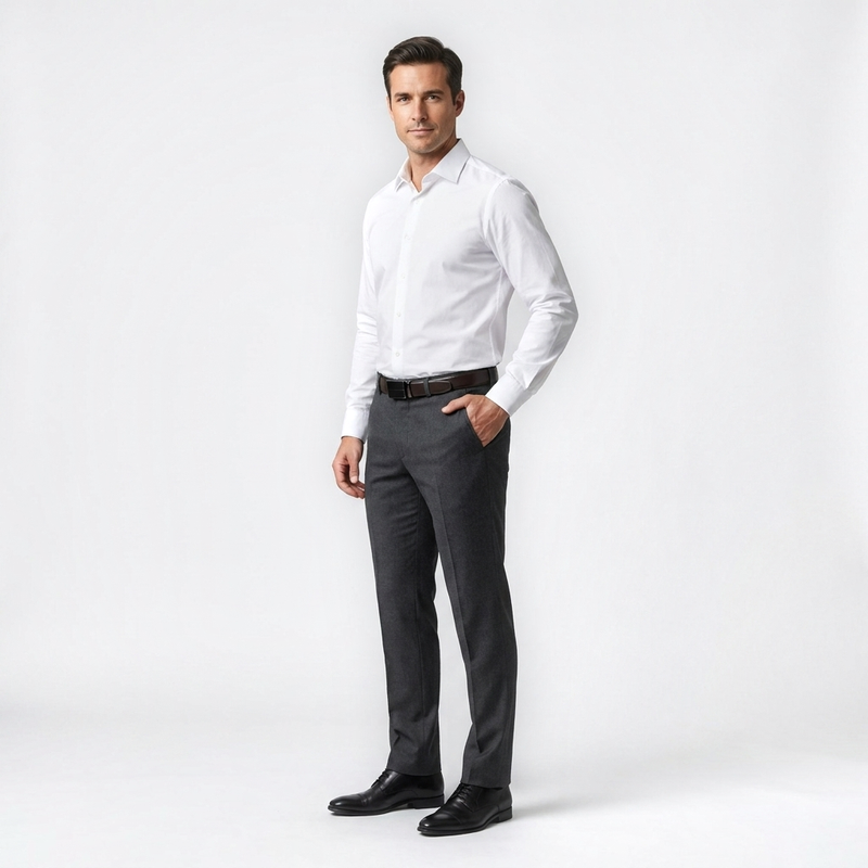 Mannequin homme portant la Ceinture Cuir Boucle Automatique Homme — look luxe — Le Monde de la Ceinture