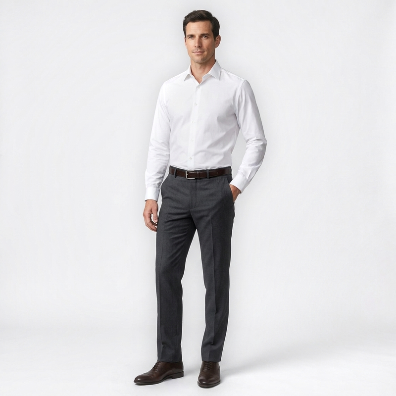 Mannequin homme portant la Ceinture Cuir Homme Boucle Argenté — style business — Le Monde de la Ceinture