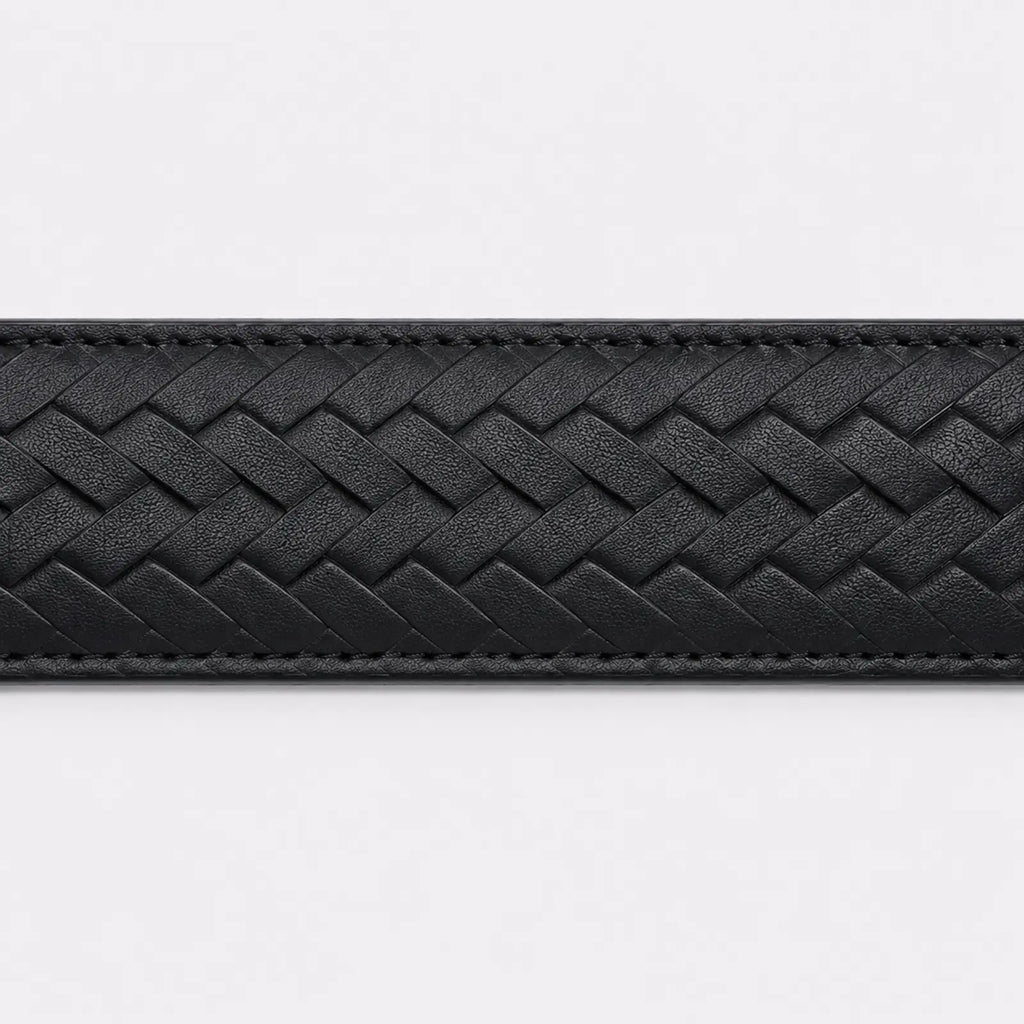 Détail du cuir tressé noir de la ceinture alliage métallique en cuir boucle automatique — Le Monde de la Ceinture