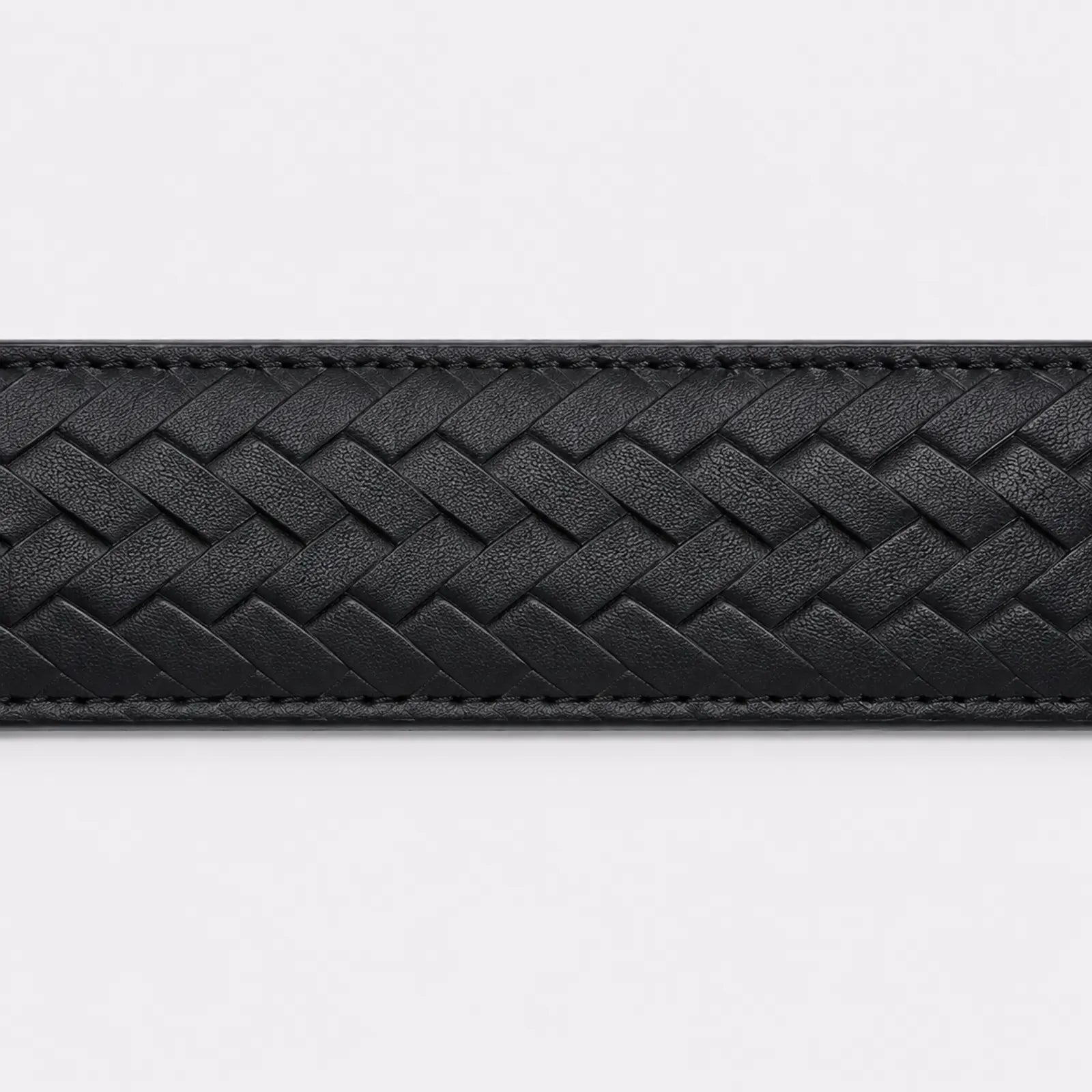 Détail du cuir tressé noir de la ceinture alliage métallique en cuir boucle automatique — Le Monde de la Ceinture