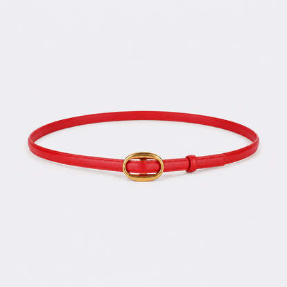 Ceinture Femme Pour Robe En Cuir Rouge Boucle Dorée