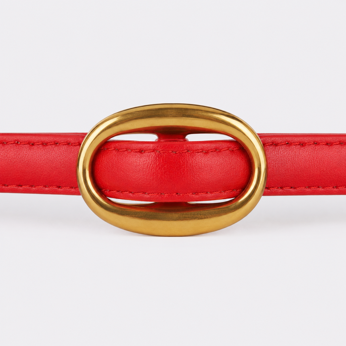 Ceinture Femme Pour Robe En Cuir Rouge Boucle Dorée