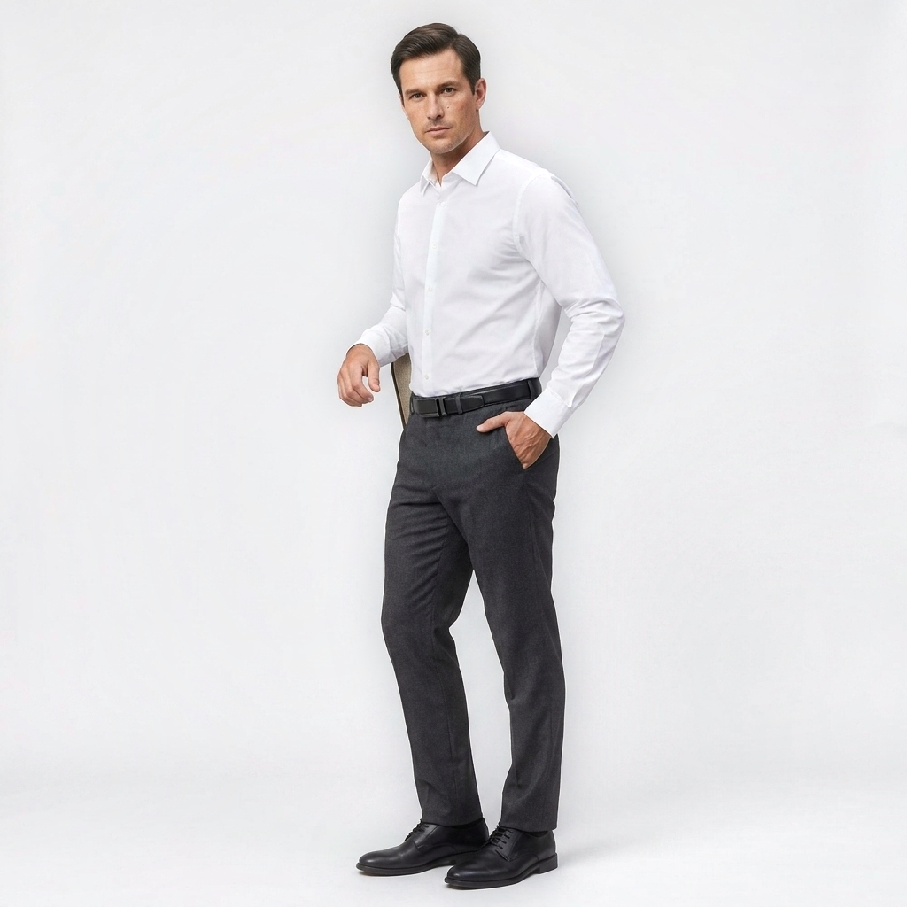 Mannequin homme portant la Ceinture Automatique Homme Cuir — style business — Le Monde de la Ceinture