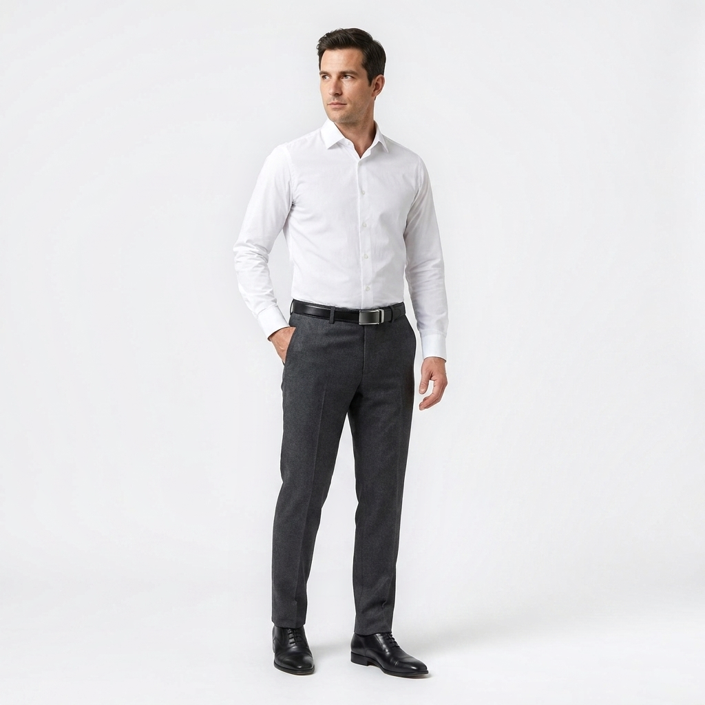 Mannequin homme portant la Ceinture Boucle Automatique Cuir Homme — style business — Le Monde de la Ceinture