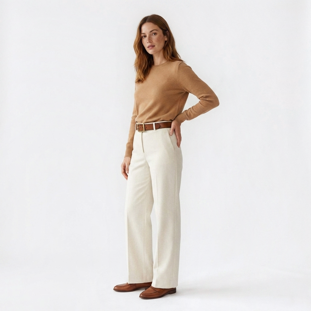 Mannequin femme portant la Ceinture Boucle Dorée Femme — look casual chic — Le Monde de la Ceinture