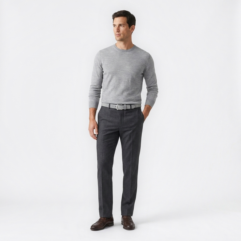 Mannequin homme portant la Ceinture Cuir Bicolore Homme — style smart casual — Le Monde de la Ceinture
