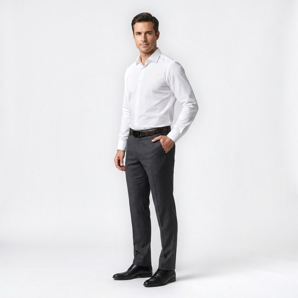 Mannequin homme portant la Ceinture Cuir Boucle Automatique Homme — look luxe — Le Monde de la Ceinture