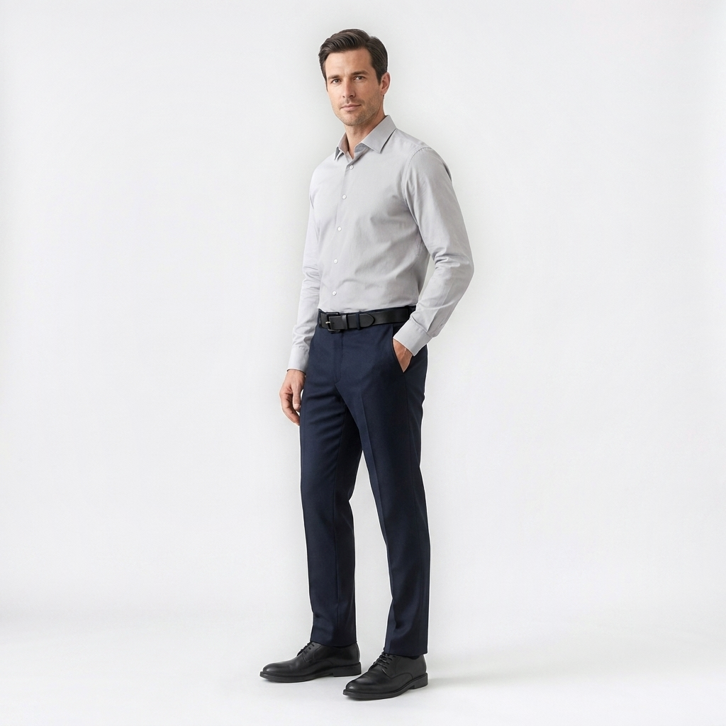 Mannequin homme portant la Ceinture cuir Boucle Carrée Homme — style business — Le Monde de la Ceinture