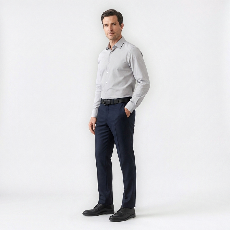 Mannequin homme portant la Ceinture cuir Boucle Carrée Homme — style business — Le Monde de la Ceinture