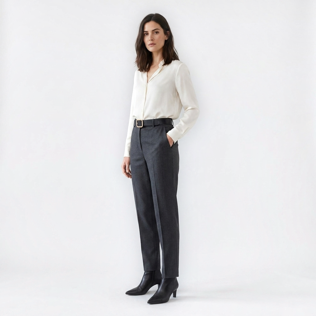 Mannequin femme portant la Ceinture Cuir Boucle Carrée — look luxe — Le Monde de la Ceinture