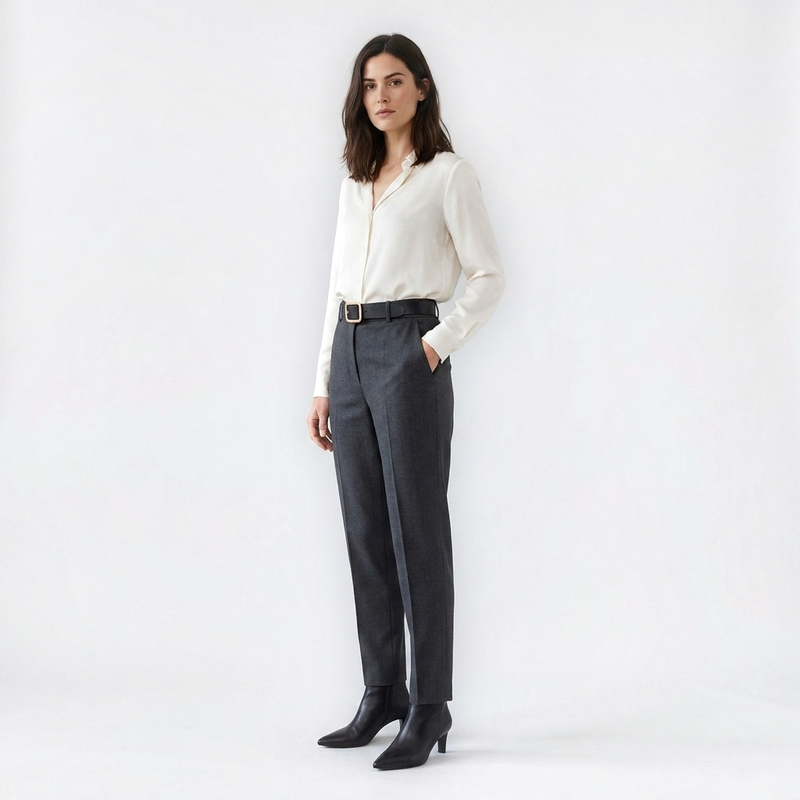 Mannequin femme portant la Ceinture Cuir Boucle Carrée — look luxe — Le Monde de la Ceinture