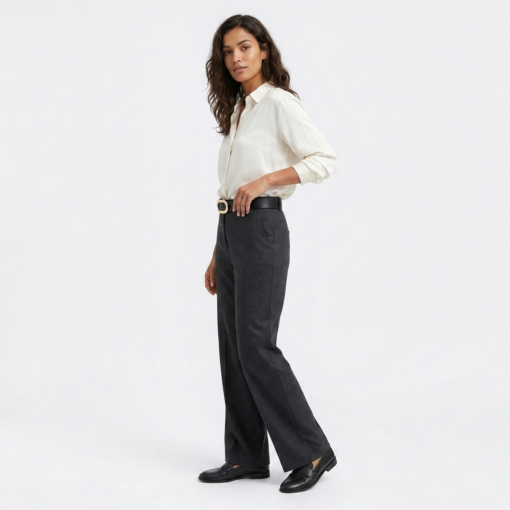 Mannequin femme portant la Ceinture Cuir Femme Boucle Dorée — look luxe — Le Monde de la Ceinture