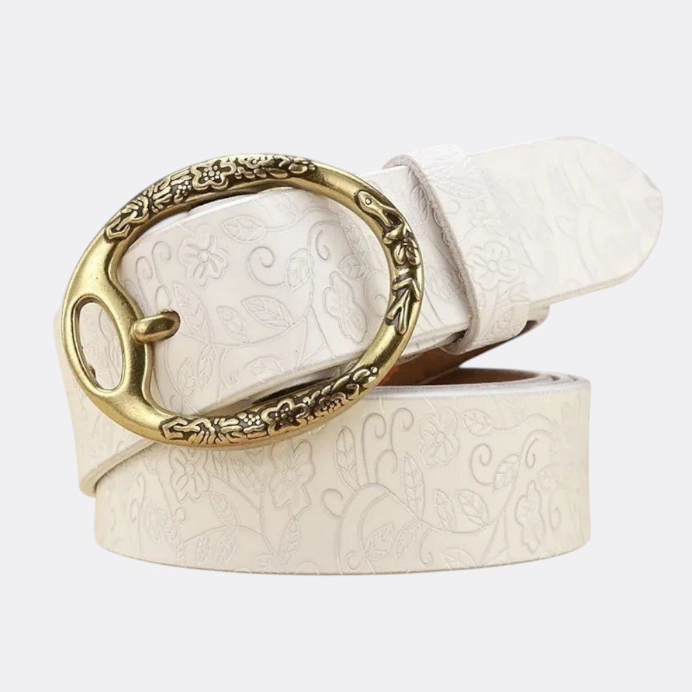 Ceinture Cuir Femme Gravure - Blanc 105cm | Le monde de la ceinture