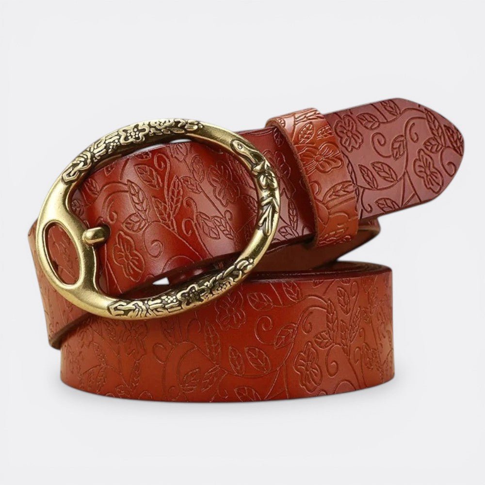 Ceinture Cuir Femme Gravure - Café 105cm | Le monde de la ceinture
