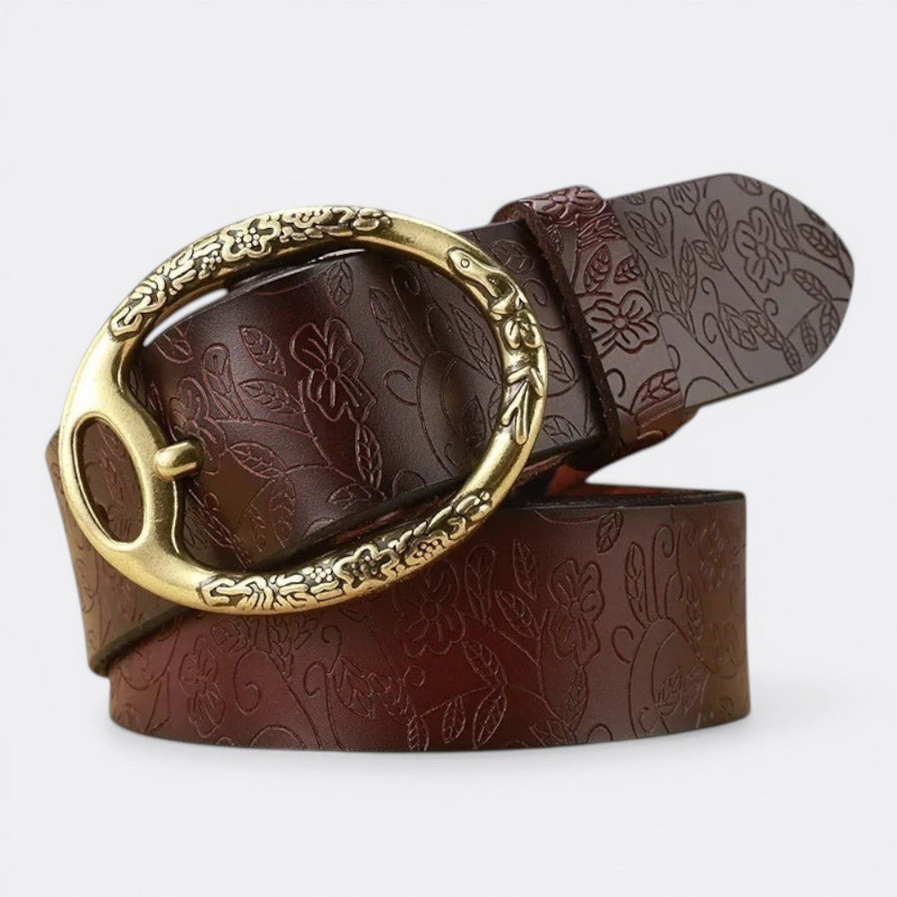 Ceinture Cuir Femme Gravure - Marron 105cm | Le monde de la ceinture