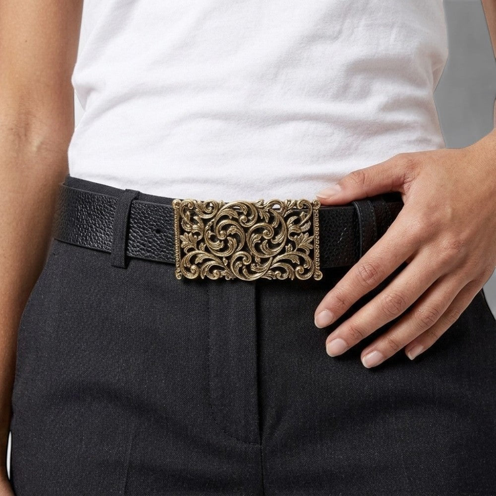 Ceinture Cuir Femme Grosse Boucle - Blanc 118cm | Le monde de la ceinture