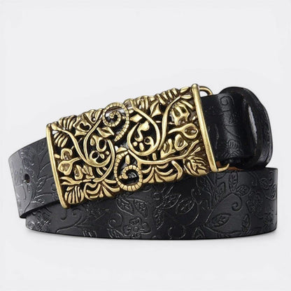 Ceinture Cuir Femme Grosse Boucle - Noir 118cm | Le monde de la ceinture