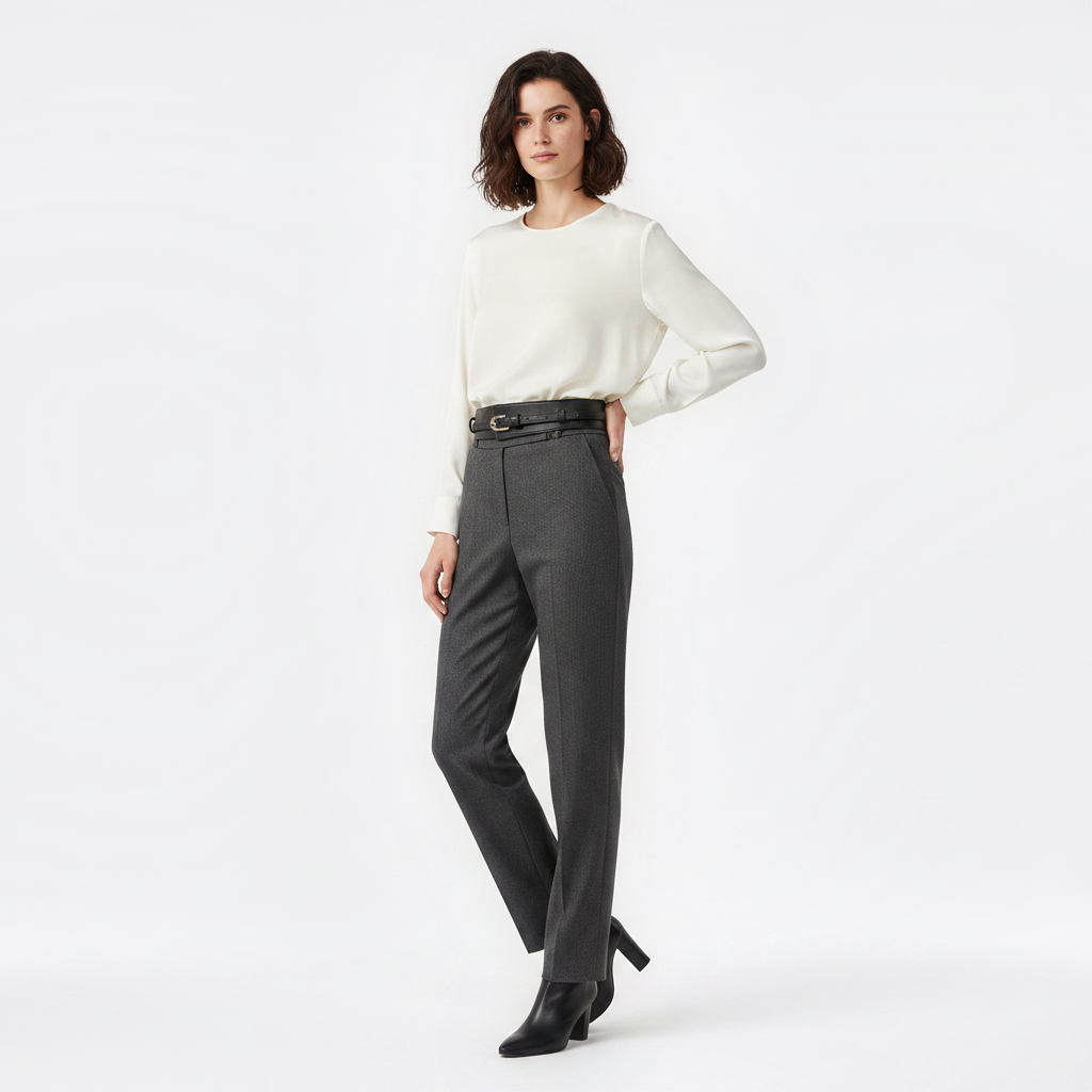 Mannequin femme portant la Ceinture Cuir Taille Haute Femme — look luxe — Le Monde de la Ceinture