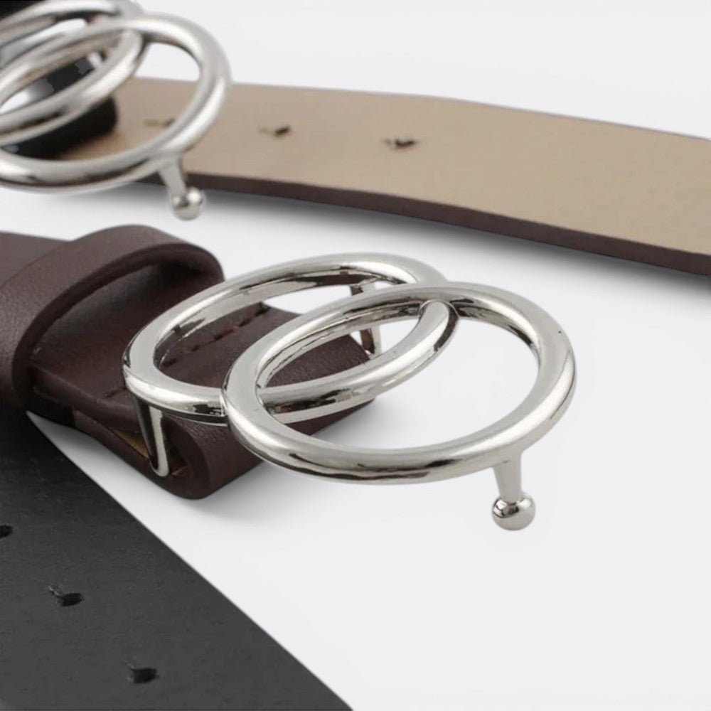 Ceinture Double Anneau Femme - Marron Dorée | Le monde de la ceinture