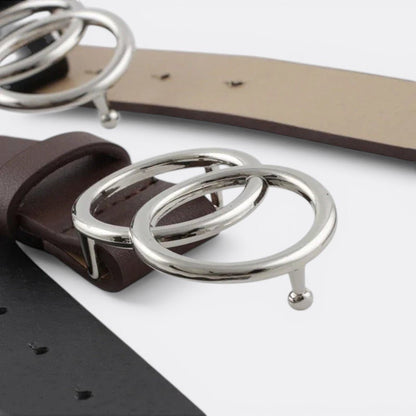 Ceinture Double Anneau Femme - Marron Dorée | Le monde de la ceinture
