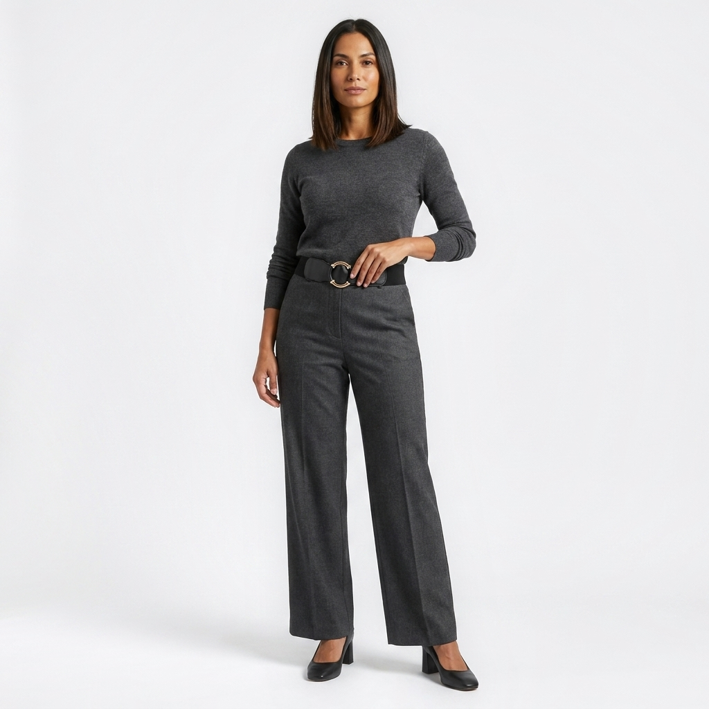 Mannequin femme portant la Ceinture elastique Grosse Boucle — style smart casual — Le Monde de la Ceinture
