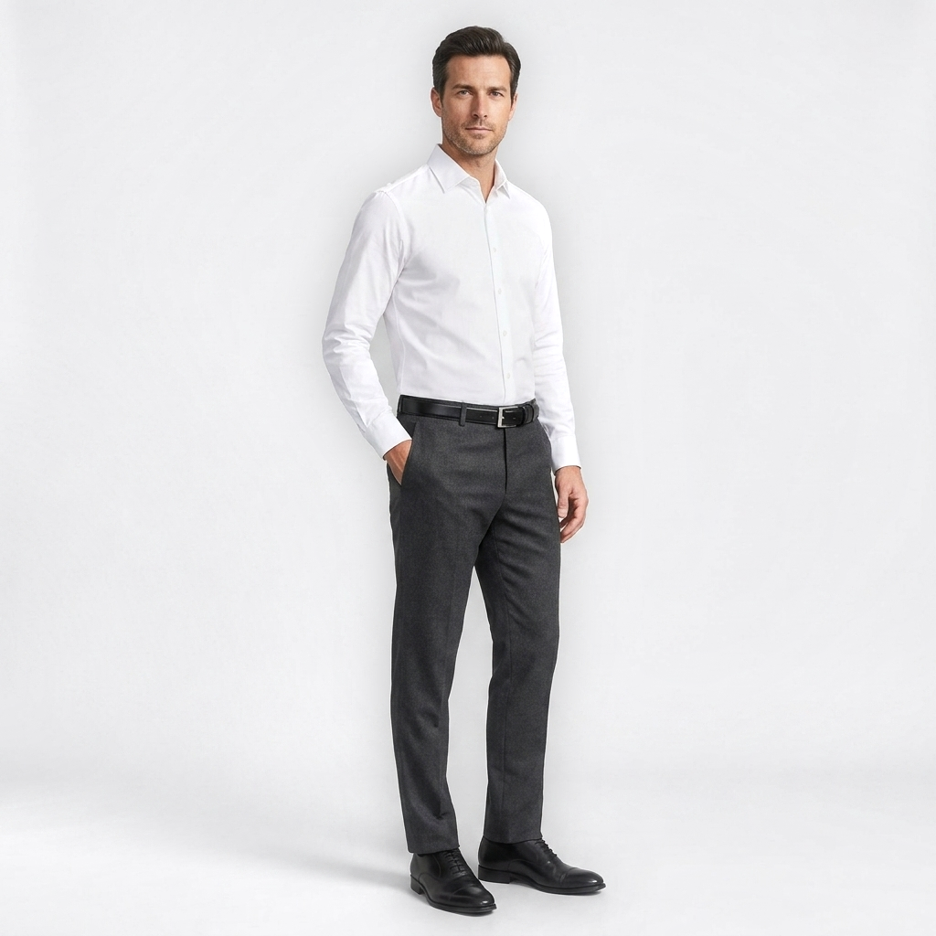 Mannequin homme portant la Ceinture en Cuir à Boucle Carrée — style business — Le Monde de la Ceinture