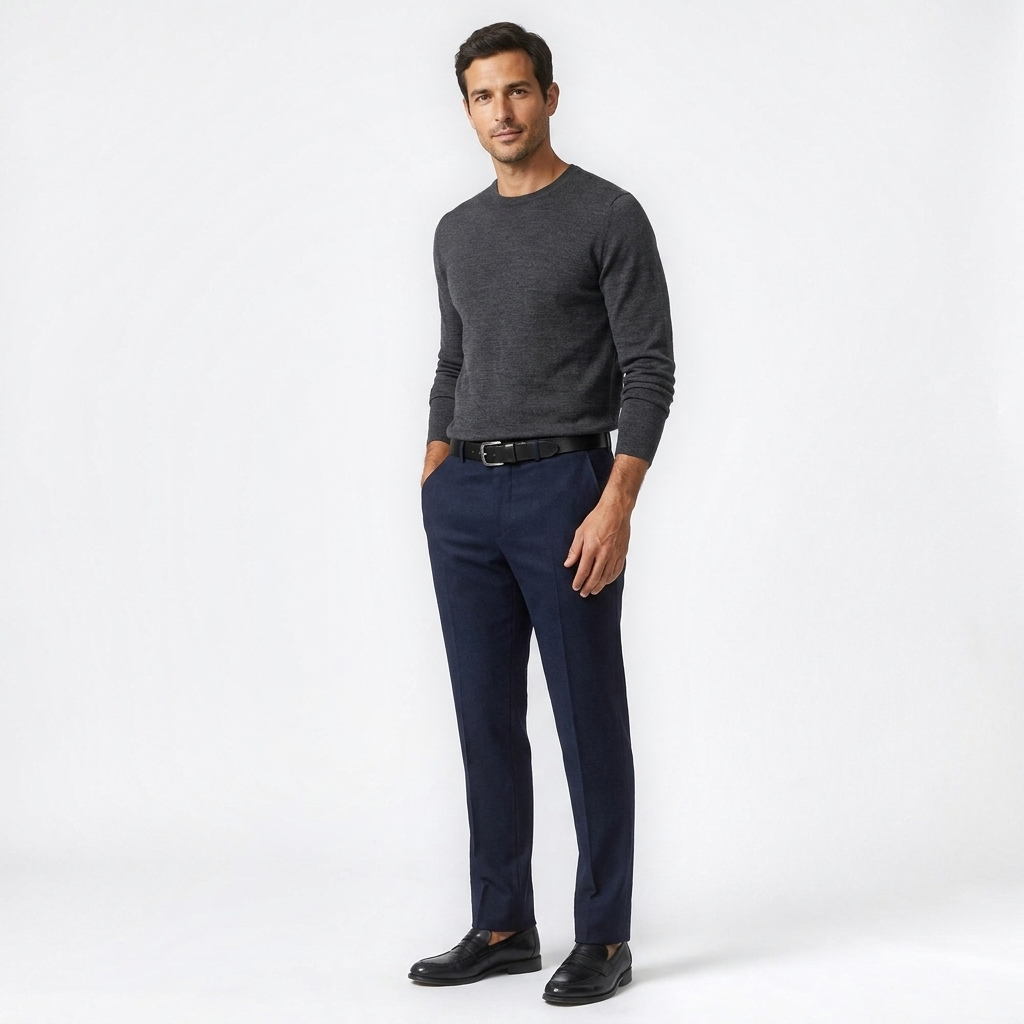 Mannequin homme portant la Ceinture en Cuir Homme — style smart casual — Le Monde de la Ceinture
