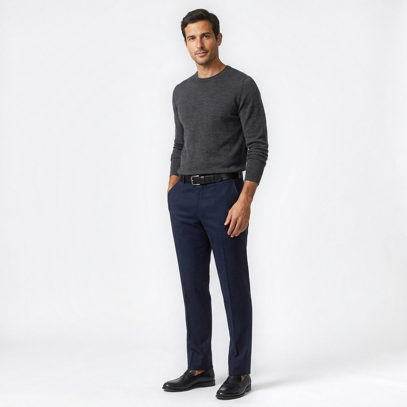 Mannequin homme portant la Ceinture en Cuir Homme — style smart casual — Le Monde de la Ceinture