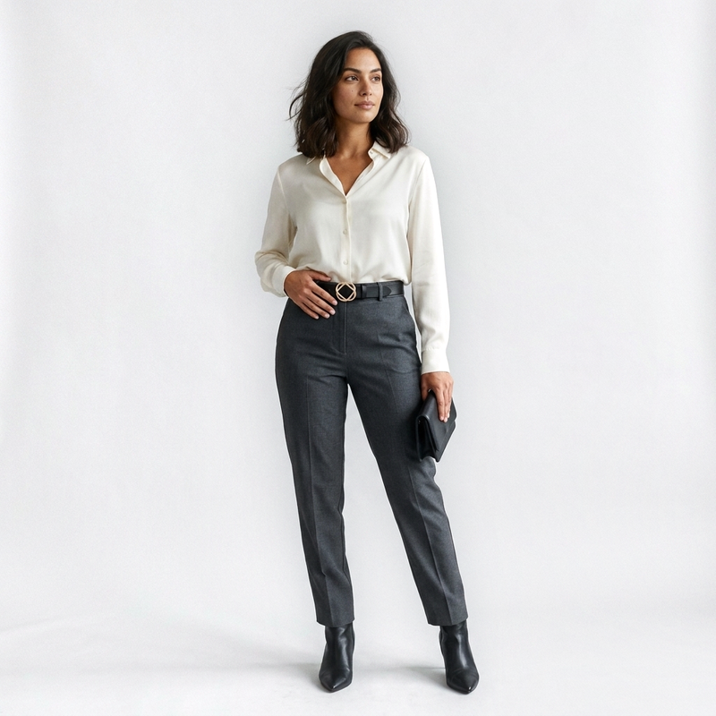 Mannequin femme portant la Ceinture Femme Belle Boucle — style smart casual — Le Monde de la Ceinture