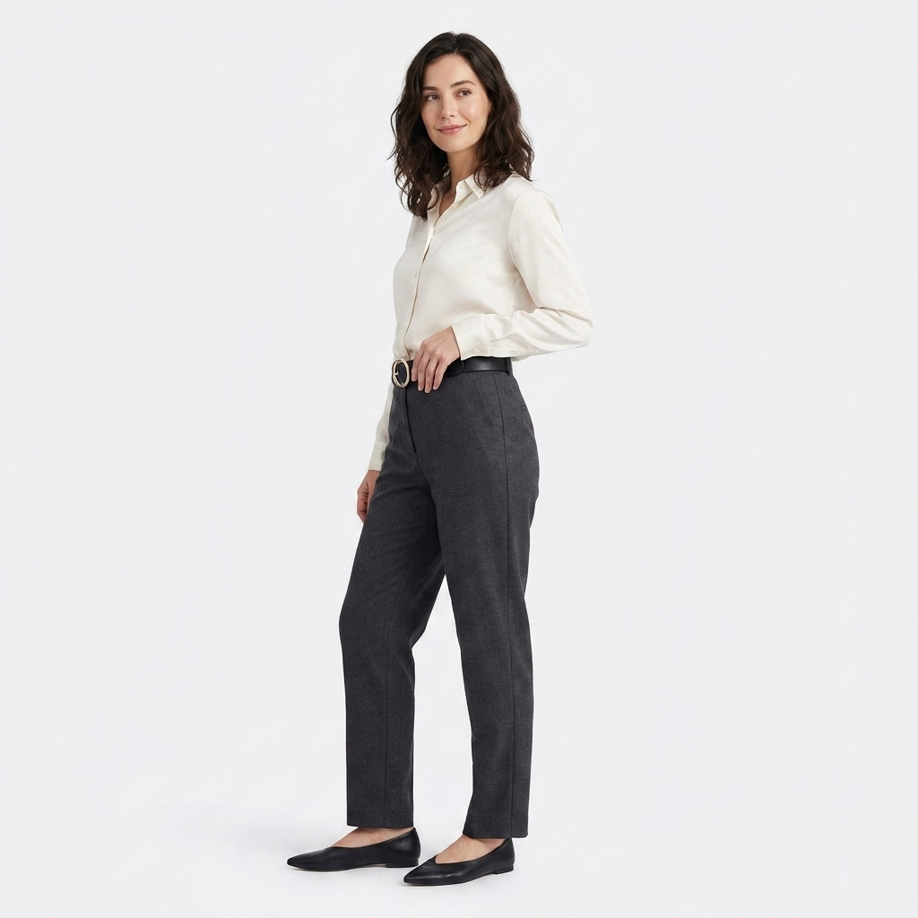 Mannequin femme portant la Ceinture Femme en Cuir — style smart casual — Le Monde de la Ceinture