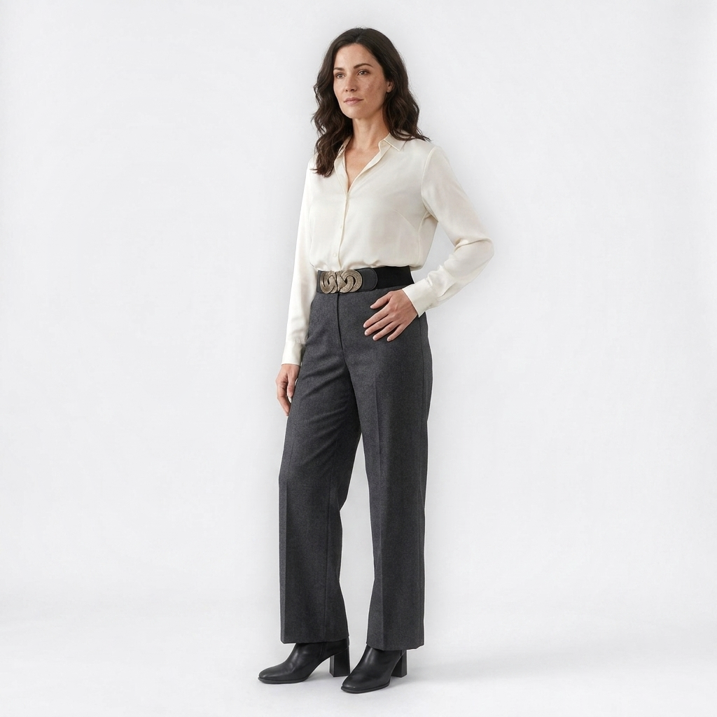 Mannequin femme portant la Ceinture Femme Vintage — style smart casual — Le Monde de la Ceinture