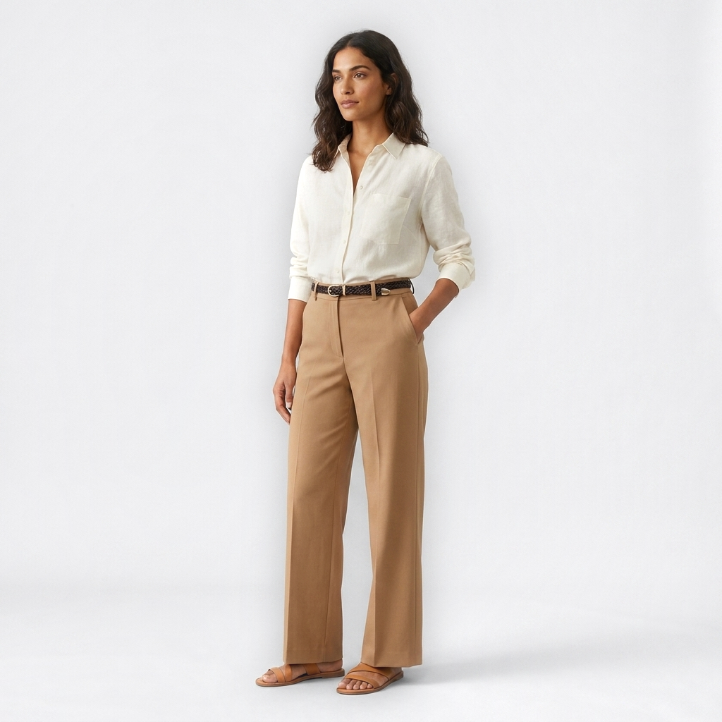Mannequin femme portant la Ceinture Fine Tressée — look casual chic — Le Monde de la Ceinture