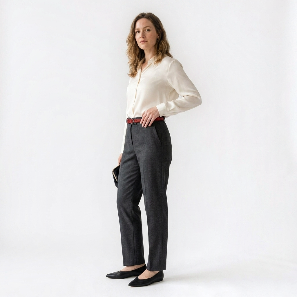 Mannequin femme portant la Ceinture Gravée Femme — look luxe — Le Monde de la Ceinture