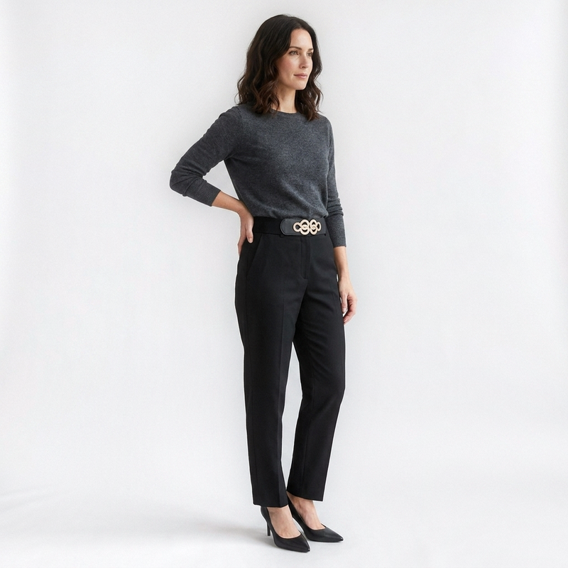 Mannequin femme portant la Ceinture Haute Femme — look luxe — Le Monde de la Ceinture