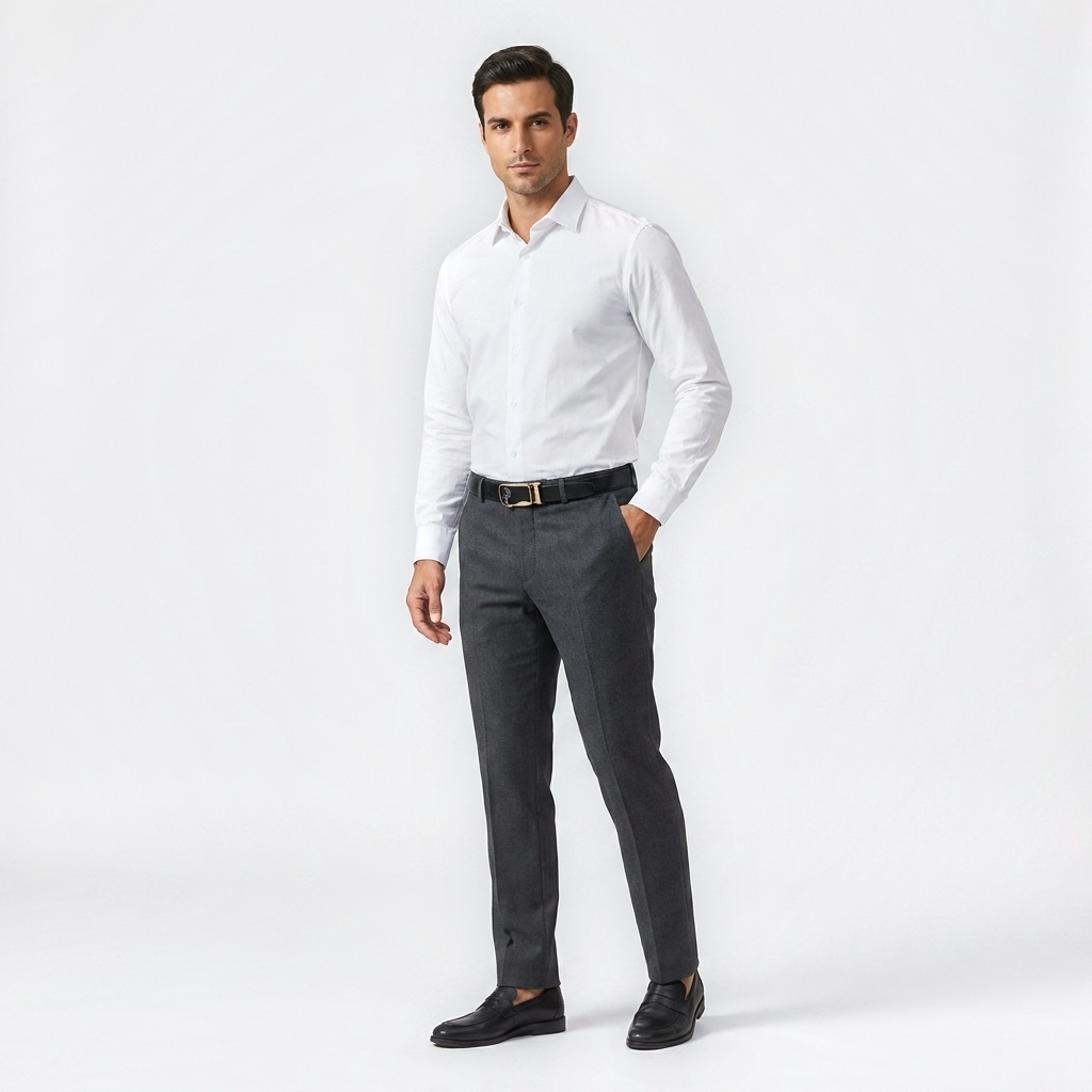 Mannequin homme portant la Ceinture Homme Boucle Automatique Cuir — look luxe — Le Monde de la Ceinture