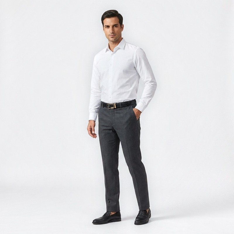 Mannequin homme portant la Ceinture Homme Boucle Automatique Cuir — look luxe — Le Monde de la Ceinture