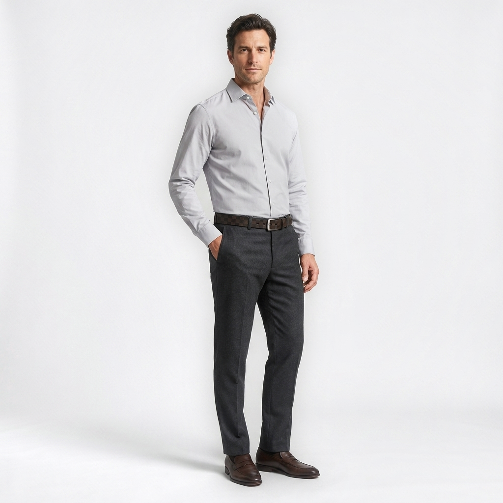 Mannequin homme portant la Ceinture Homme Carré — look luxe — Le Monde de la Ceinture