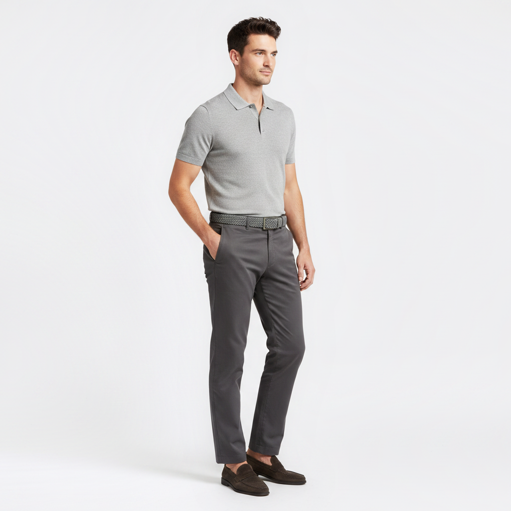 Mannequin homme portant la Ceinture Homme Tresse — style smart casual — Le Monde de la Ceinture