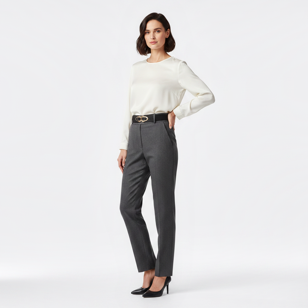 Mannequin femme portant la Ceinture Large Boucle Dorée — look luxe — Le Monde de la Ceinture