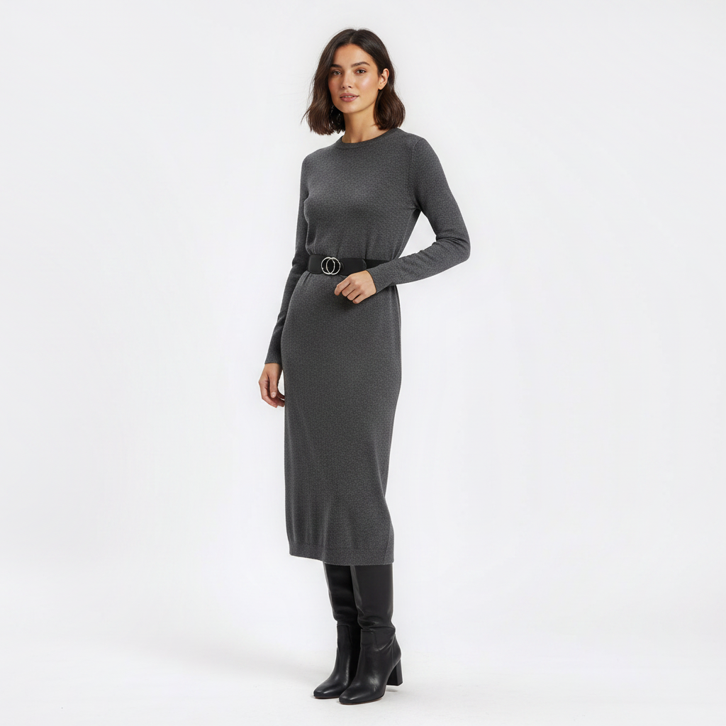 Mannequin femme portant la Ceinture Large Double Boucle — style minimaliste — Le Monde de la Ceinture