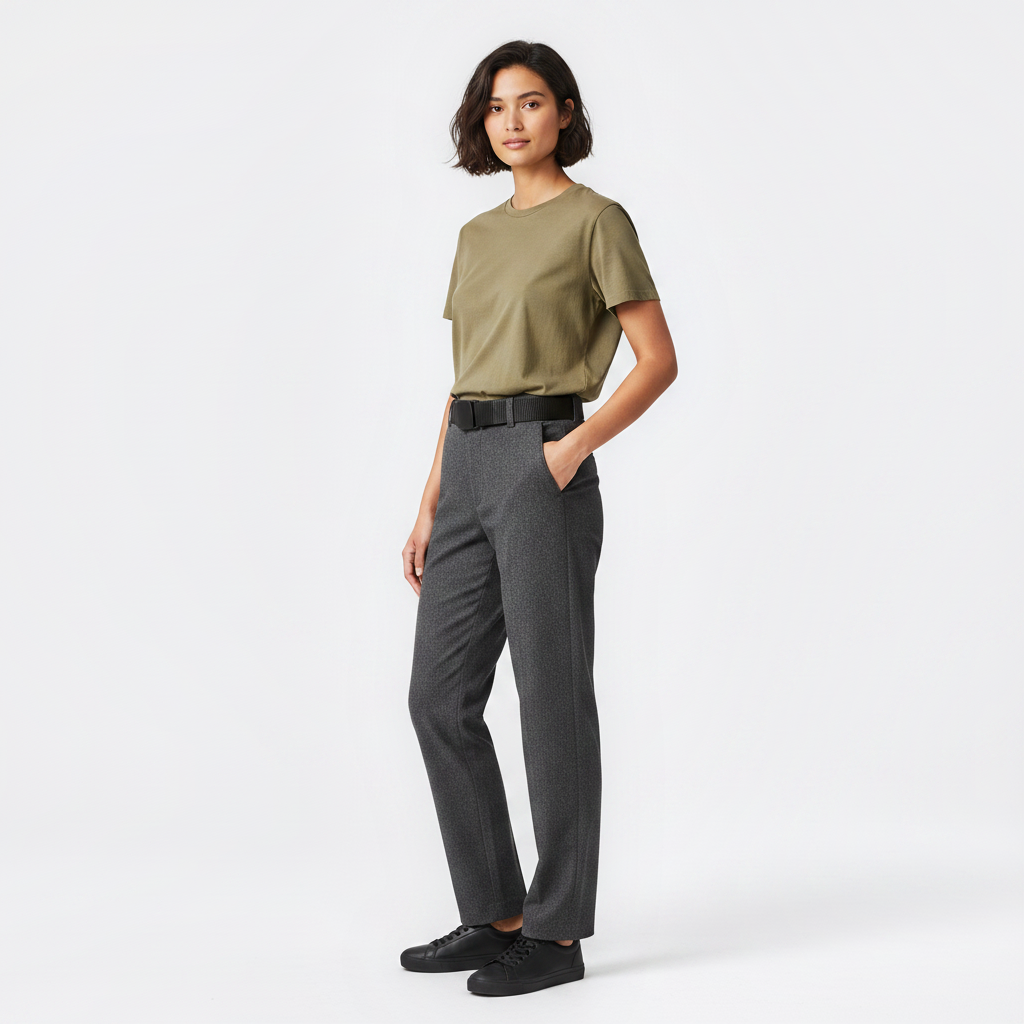 Mannequin femme portant la Ceinture pour Cacher Argent — style minimaliste — Le Monde de la Ceinture