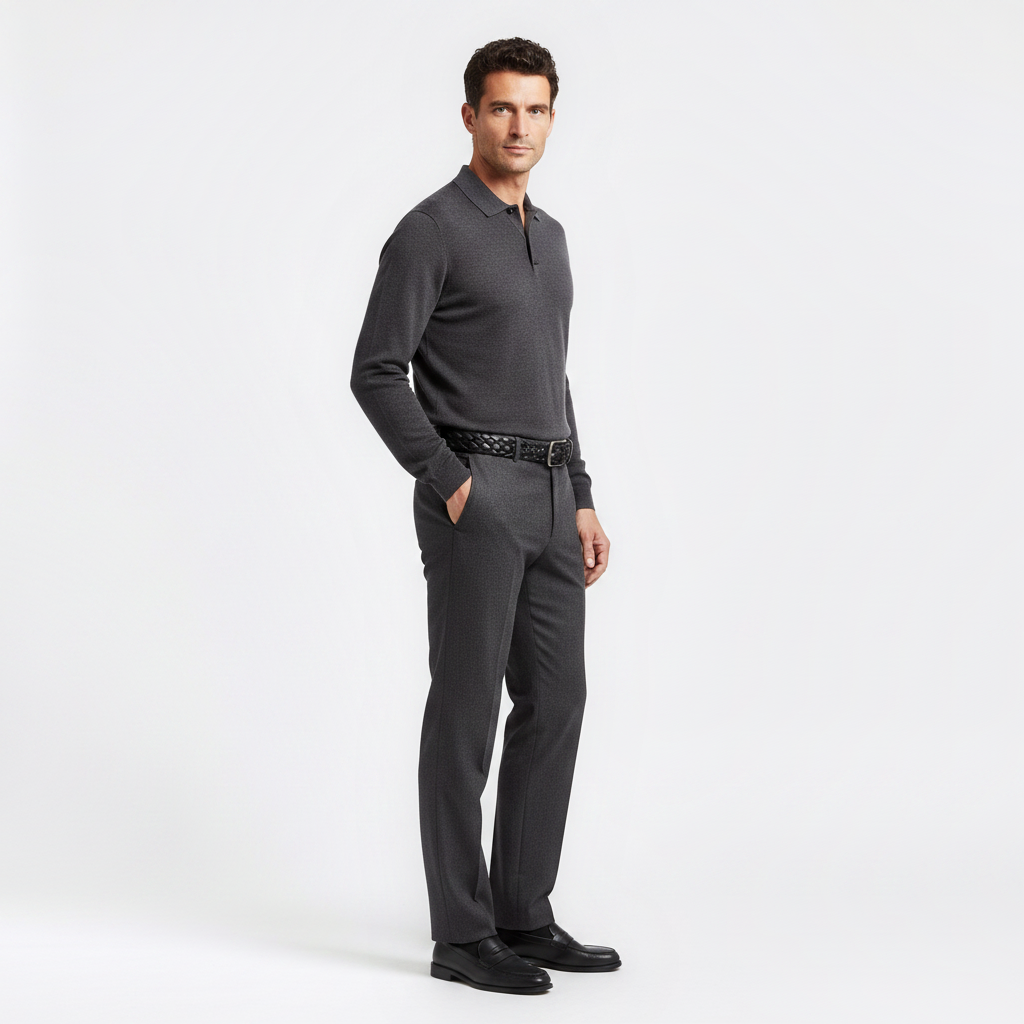 Mannequin homme portant la Ceinture Simili Cuir Tressé — style smart casual — Le Monde de la Ceinture