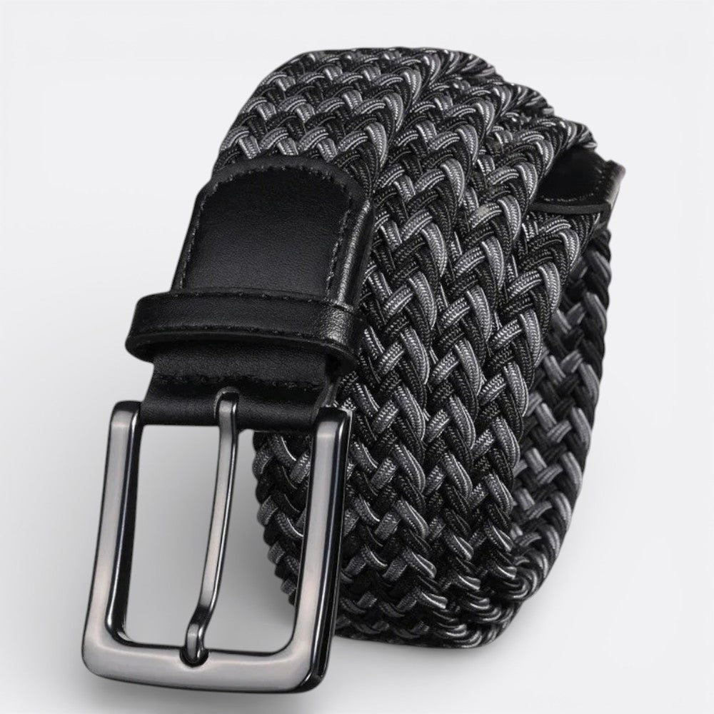 Ceinture Tissée Boucle Argenté - Gris Noir 125Cm | Le monde de la ceinture