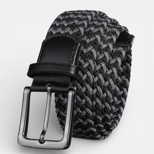 Ceinture Tissée Boucle Argenté - Gris Noir 125Cm | Le monde de la ceinture