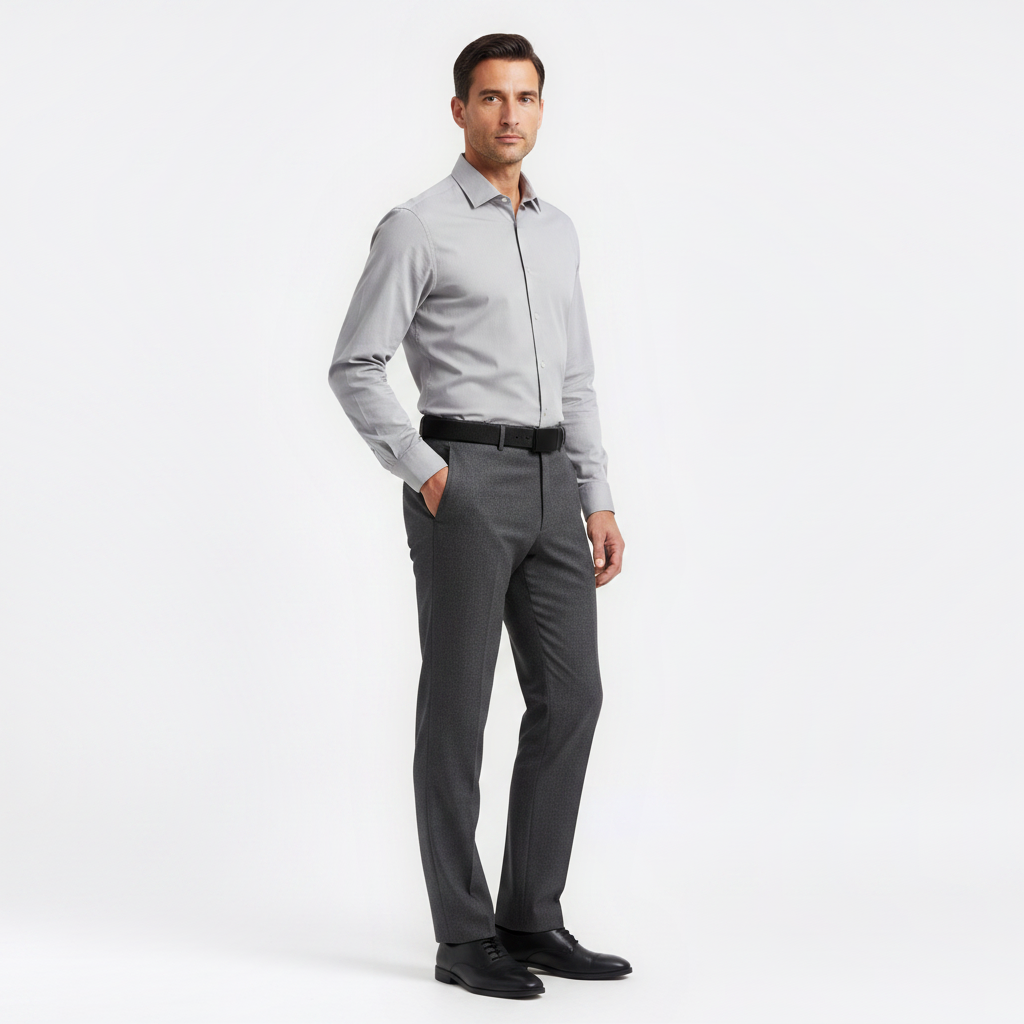 Mannequin homme portant la Ceinture Tissu Ajustable — style minimaliste — Le Monde de la Ceinture
