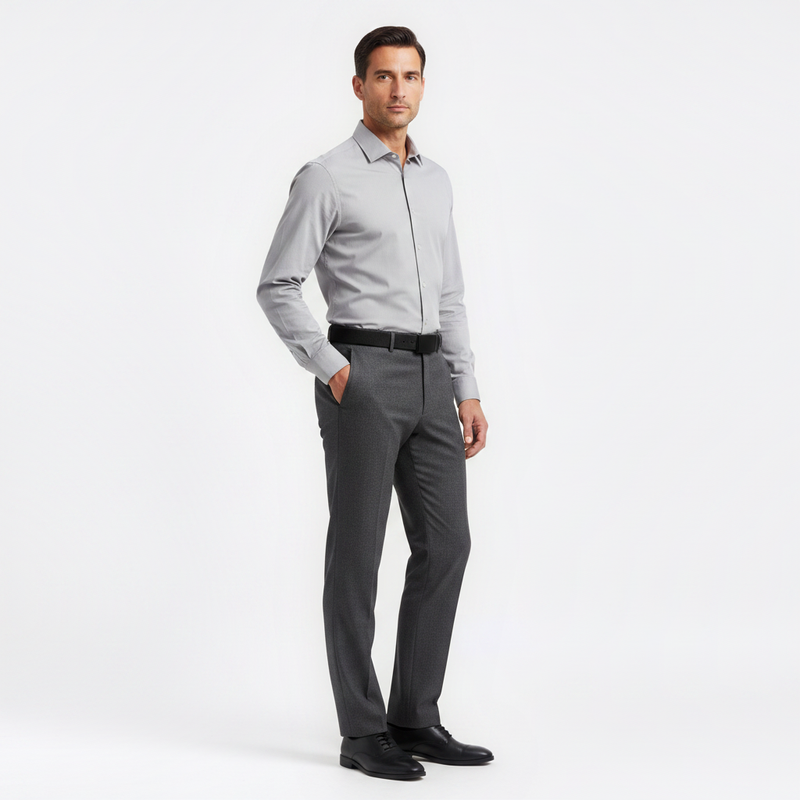 Mannequin homme portant la Ceinture Tissu Ajustable — style minimaliste — Le Monde de la Ceinture