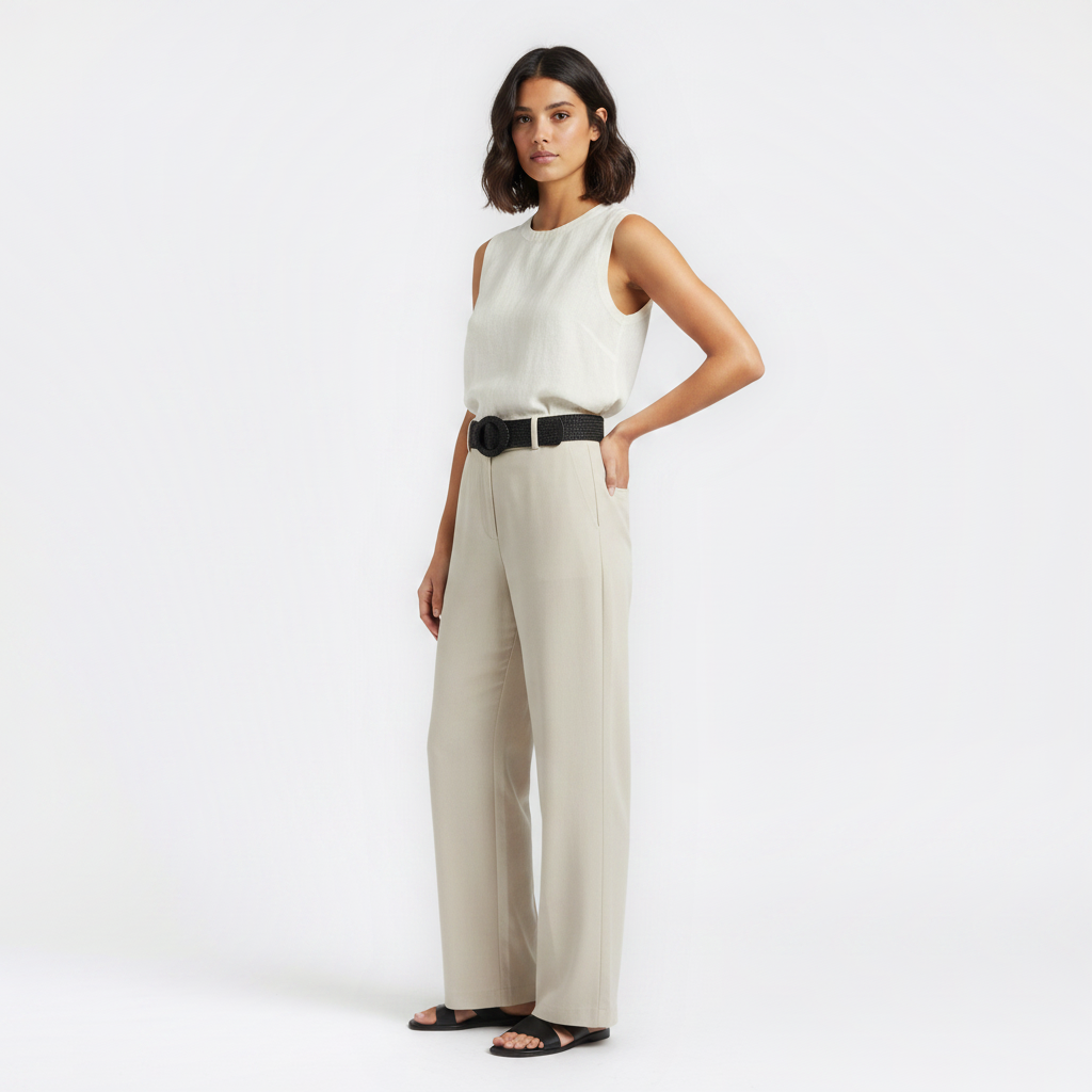 Mannequin femme portant la Ceinture Tissu Femme Été — style smart casual — Le Monde de la Ceinture