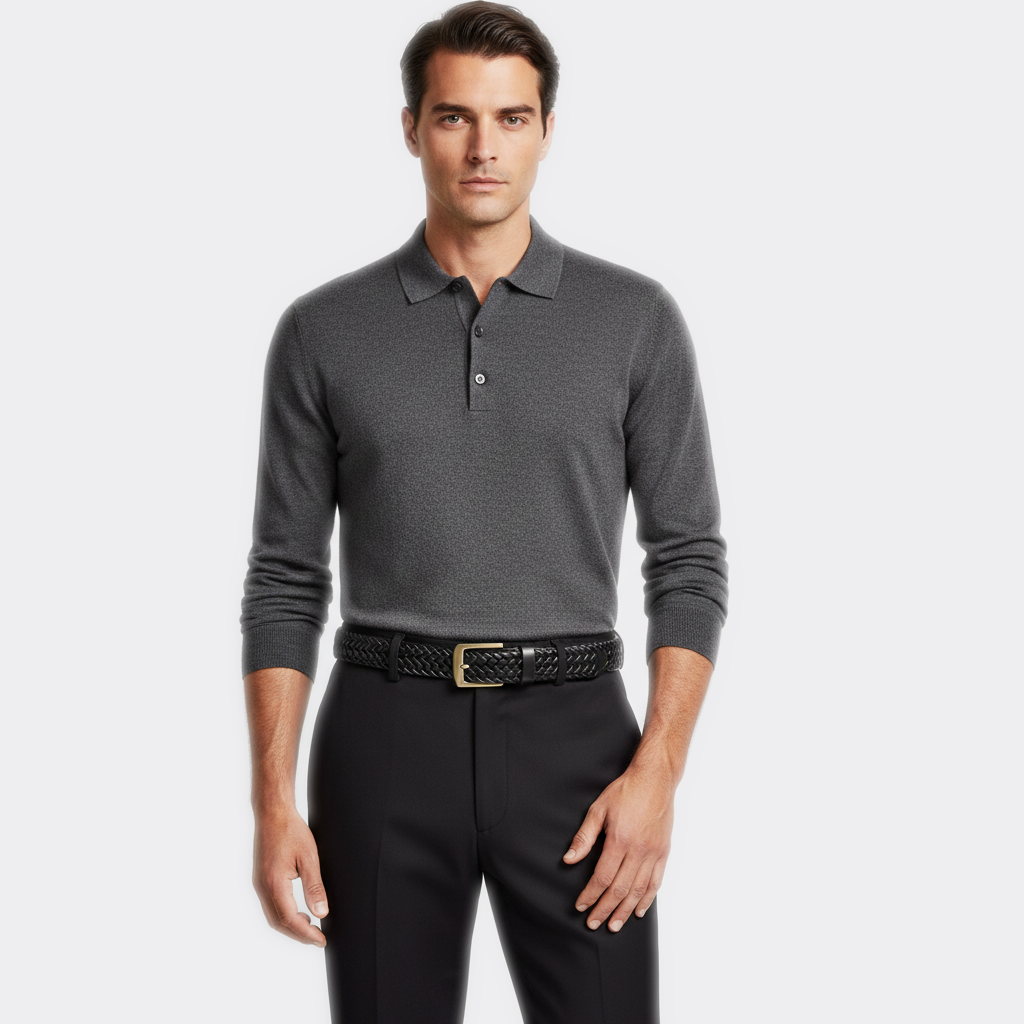 Détail boucle de la Ceinture Tressée Boucle Dorée portée par un homme — look luxe — Le Monde de la Ceinture