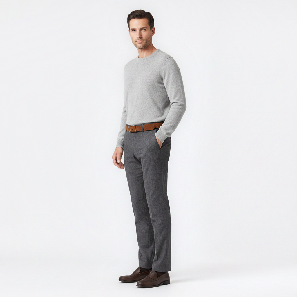Mannequin homme portant la Ceinture Velour Homme — style smart casual — Le Monde de la Ceinture