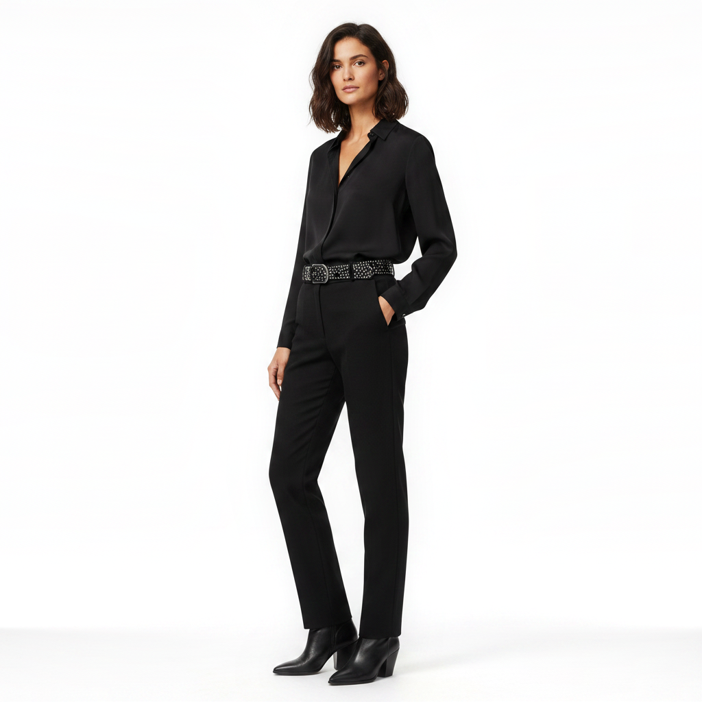 Mannequin femme portant la Jolie Ceinture Femme — style smart casual — Le Monde de la Ceinture